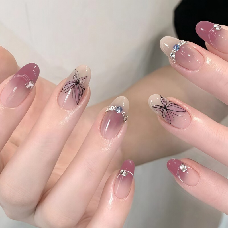 S144-Zi Xia Fairy Elegant Lilac Butterfly Nail Art Dream Purple Removable Wearing Nail Patch