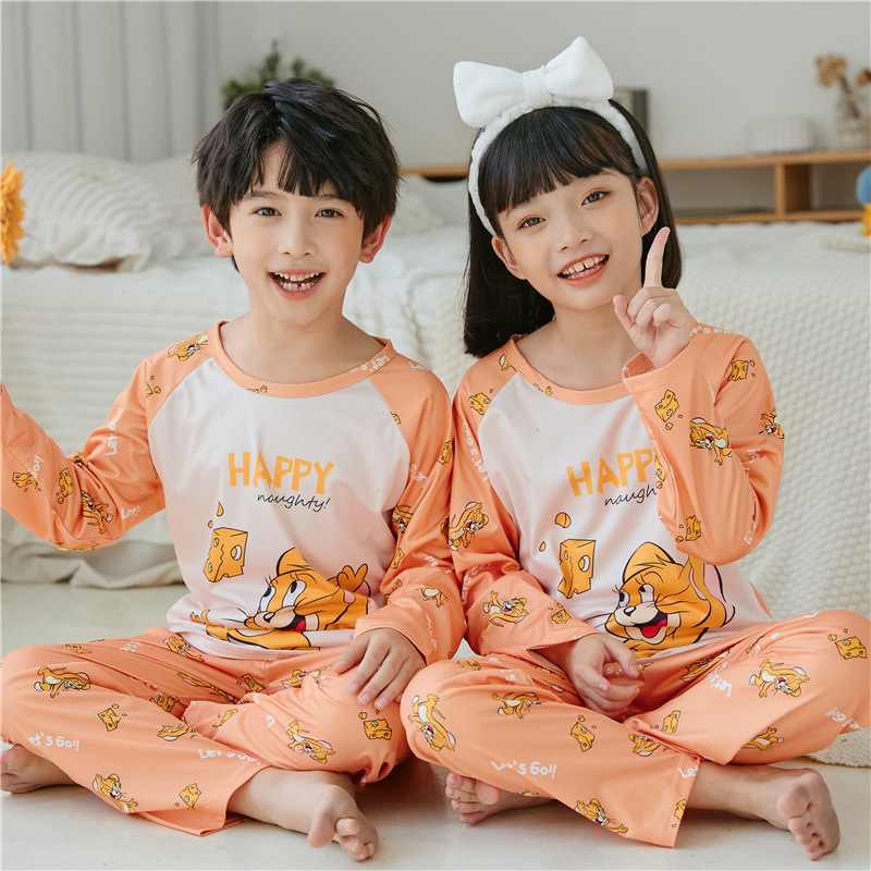 Pijama infantil primavera y otoño algodón pijama de manga larga para niños y niñas ropa casera para niños ropa casera de dos piezas