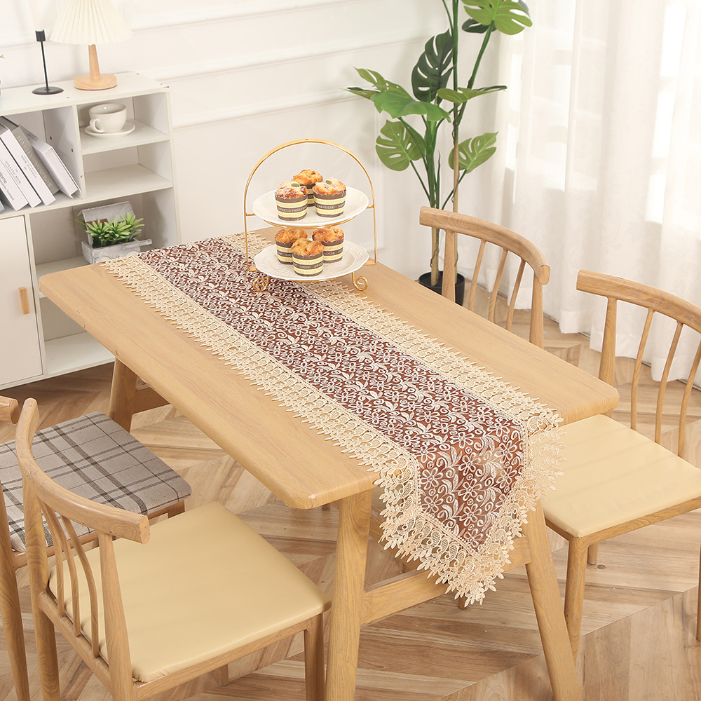 Spitze Französisch Tischfahne Nordische wasserlösliche leichte Luxus Hohlstickerei Dreieck Tischdecke Couchtischfahne Tischdecke Tuch_voghion.com