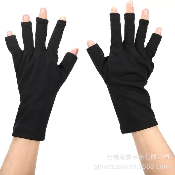 Manufacturer Wholesale, Complete Packaging, Excellent Quality, Manicure Sunscreen Gloves, Phototherapy Gloves, Short Style, Black and White