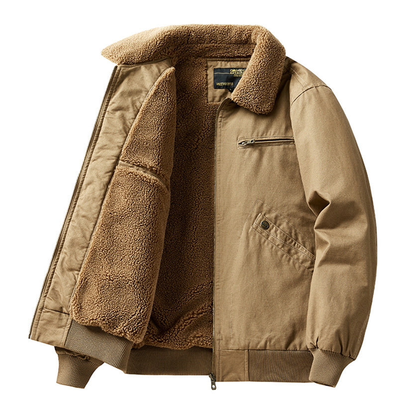 Men's Cotton Coat with Wool Fleece, Thickened and Warm Pilot Jacket, 27% Wool Cotton Padded Jacket, Versatile Workwear Cotton Clothing 626