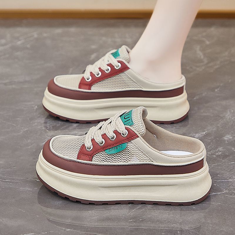 2025 verano medio pequeño zapato blanco nuevo coreano ins estudiantes de malla de fondo grueso casual zapatillas de lazos bajos