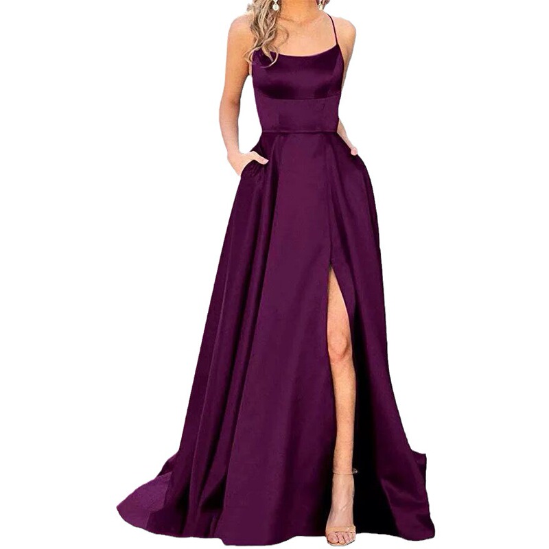 Simple and Noble Women's Dress Exported to Europe and America Amazon Shoulder Split Fashion Spice Girl Women's Evening Dress Long Bridesmaid Dress Simple and Noble Women's Dress Exported to Europe and America Amazon Shoulder Split Fashion Spice Girl Women's Evening Dress Long Bridesmaid Dress