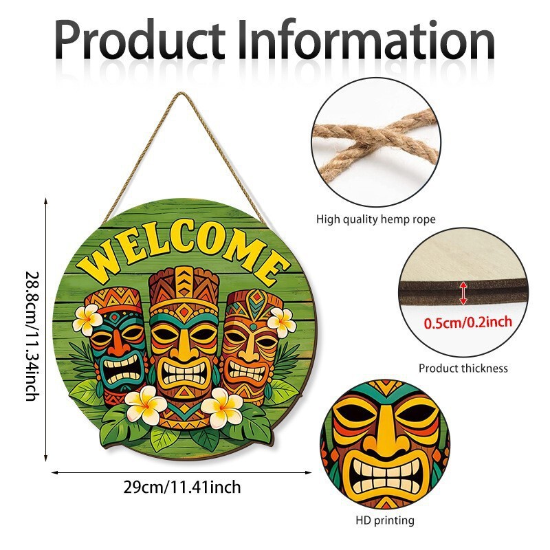 New cross-border Hawaiian-style front door party decoration sign, summer totem rustic farmhouse round wooden sign
