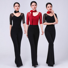 夏季舞蹈形体服新款V领形体训练服装女喇叭裤礼仪导师练功服套装