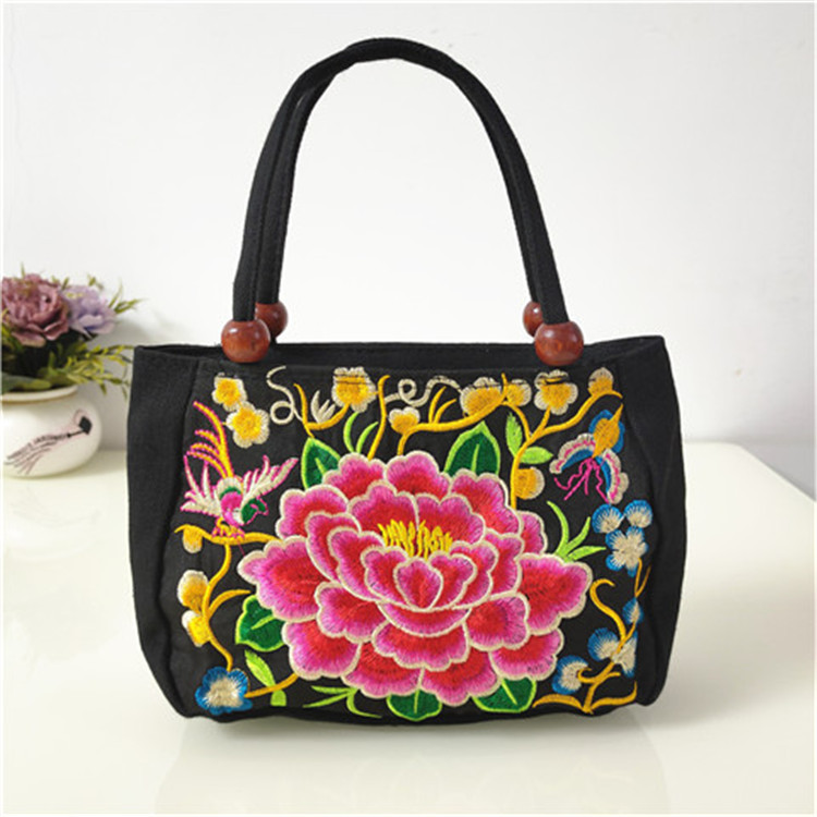 Suministro directo de fábrica bolso de estilo étnico de doble cara bordado lienzo pequeño bolso de mujer casual moda Retro