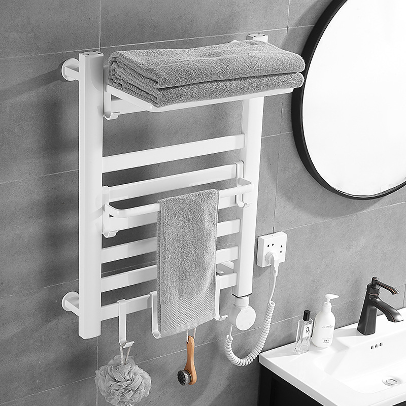 Household Toilet Intelligent Electric Towel Rack Carbon Fiber Heating Dryer Bath Towel Disinfection and Sterilization Mite Removal White