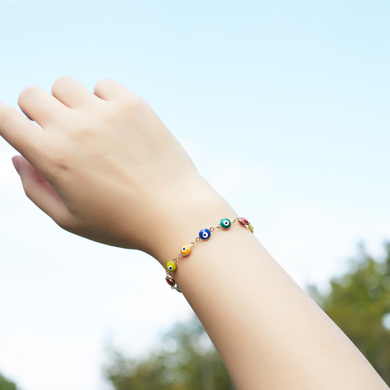12g Weight PVD Coated Gold Plating Process 18K Gold Plated Plating Material Fashion Devil'S Eye 304 Stainless Steel 18K Gold Plated Stainless Steel Bracelets In Bulk