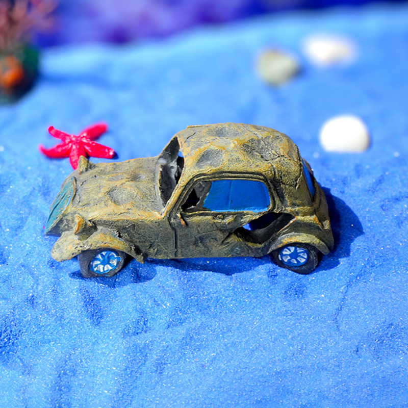 Venta caliente decoración de acuarios restos de coche pecera paisajismo resina pescado camarones adorno esquivar coche viejo autobús spot