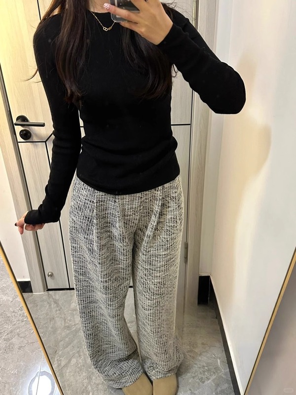早秋穿搭黄色圆领内搭针织衫女长袖修身毛衣显瘦独特打底衫上衣潮|undefined