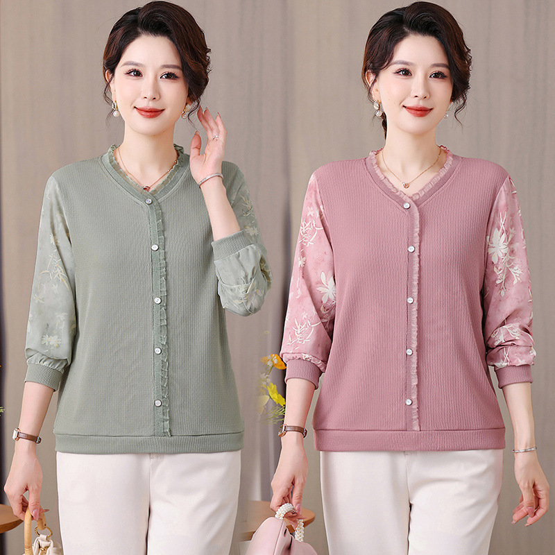 Mom's New Autumn Knitted Knitwear, Thin Top, Middle-Aged Women's Fashionable Knitted Knitwear, Autumn Wear to Cover Belly and Look Slimming Look