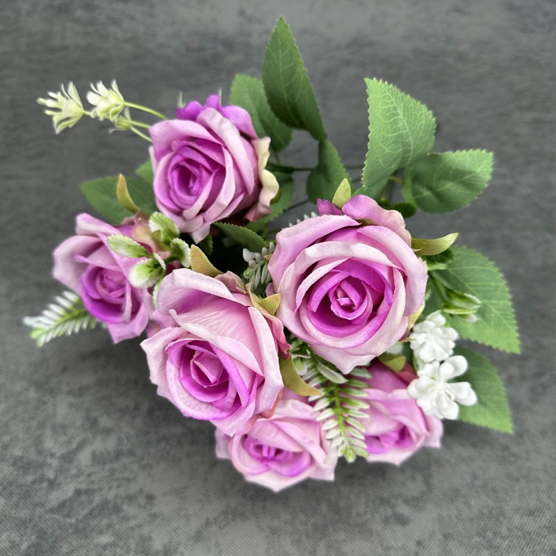 Simulación de 7 rosas rojas hechas a mano ramo de rosas bodas decoración del hogar decoración floral falsa adornos al por mayor