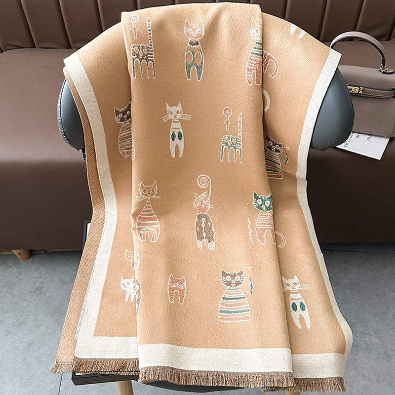 Bufandas coreanas de cachemira de dama 2025 pájaros con un bufón de aire acondicionado que se vuelve más grueso y cálido