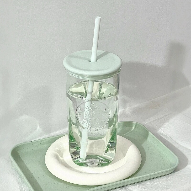 杯子2025年夏季新品自然系列湖水蓝小清新三角形玻璃吸管杯居家【|undefined