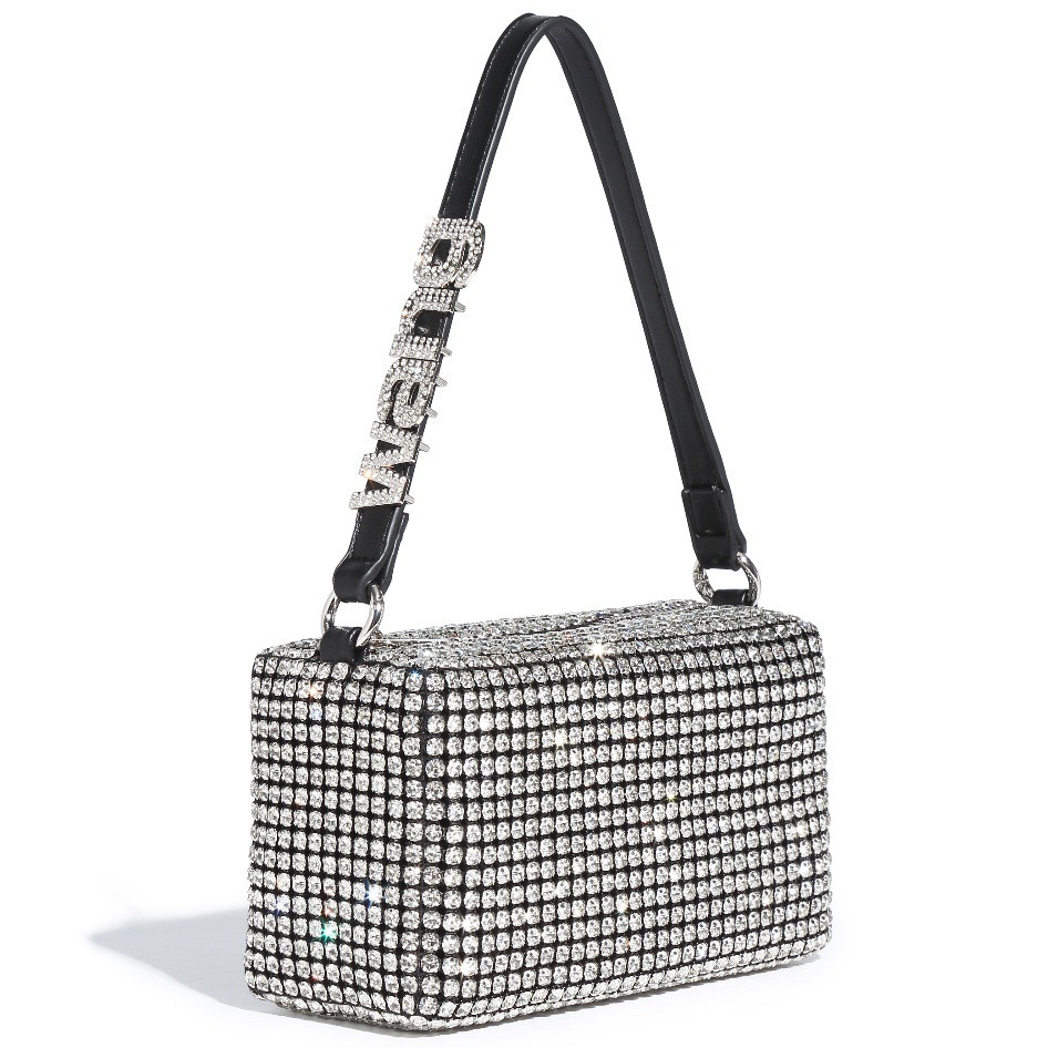 Rhinestone Women's Evening Bag - Sparkling Diamond Crossbody Handbag, Underarm Small Square Bag, Fashionable And Versatile