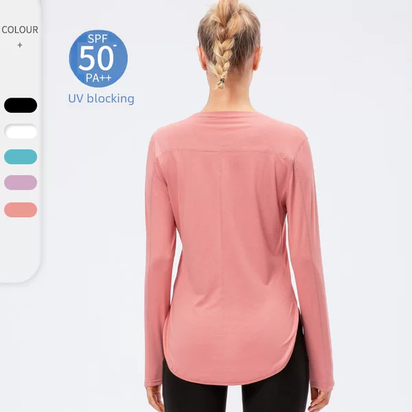 Women's Yoga Clothing Sun Protection Long-Sleeved Upf50+ Sports Anti-Uv Uv Loose Slit Running Fitness Clothing 12530