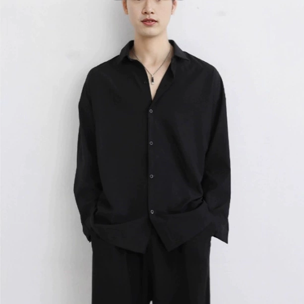 Рубашка с длинными рукавами из ледяного шелка мужская весенняя и летняя корейская рубашка гонконгский стиль японский стиль