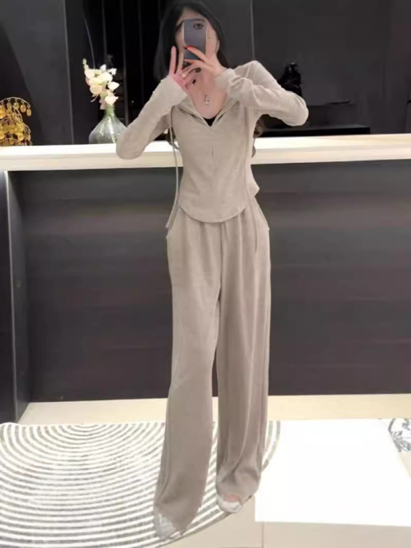 运动休闲两件套连帽卫衣外套女装春季阔腿裤长裤2025新款时尚套装|undefined
