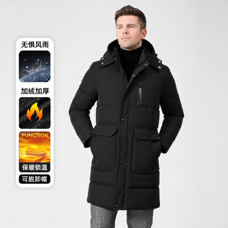 Hombre transfronterizo invierno plumón chaqueta de algodón de invierno, chaqueta de algodón media y larga, chaqueta de algodón caliente gruesa image 7