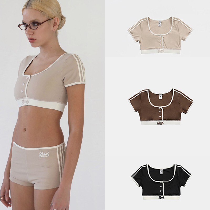 Korean Badblood Bcac Series American Sexy Short T-Shirt Women's Short-Sleeved Sexy Niche Sports Top Trendy