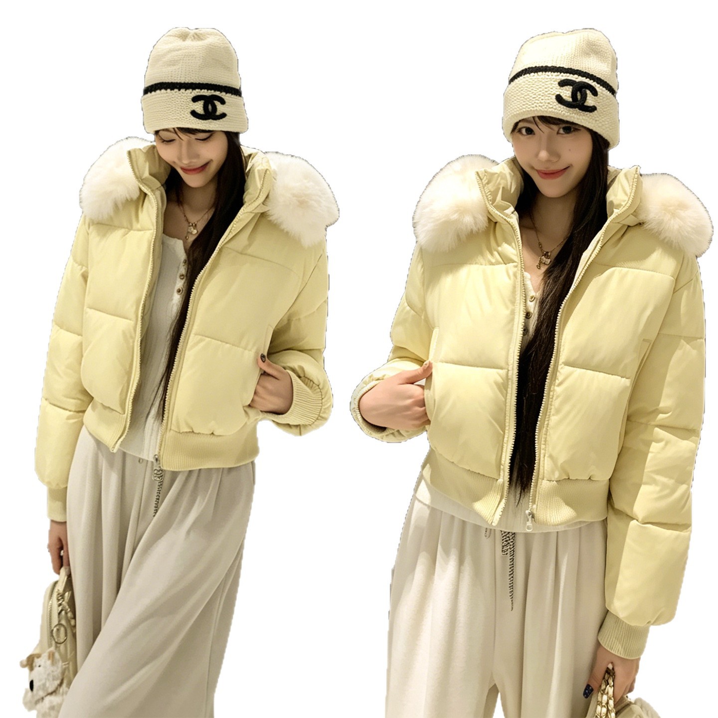 Detachable Hood, High-Waisted, Large Fur Collar, Hooded Short Cotton Jacket for Women, New Winter Style, Slim-Fit Cotton Coat Jacket