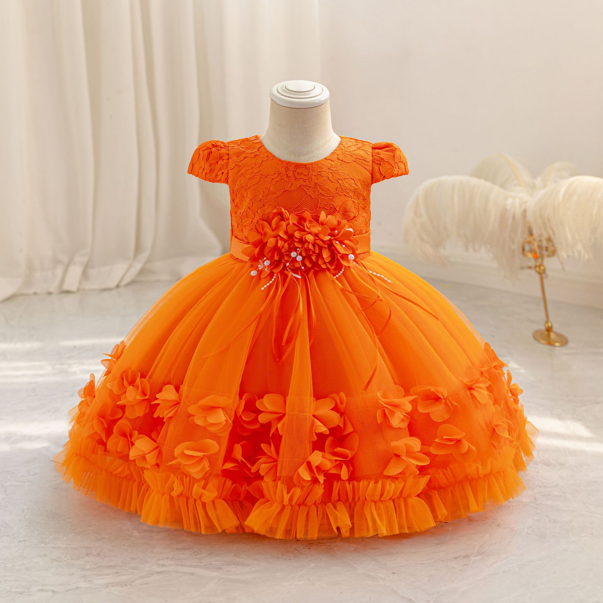 Vestidos de niña de alta calidad para cumpleaños, vestidos de noche, vestidos de princesa, vestidos de niña de las flores para el primer cumpleaños, existencias listas para envío transfronterizo, novedad de 2025