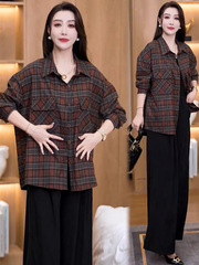 格子衬衫女2025早秋上新大码女装外套洋气减龄宽松显瘦衬衣上衣