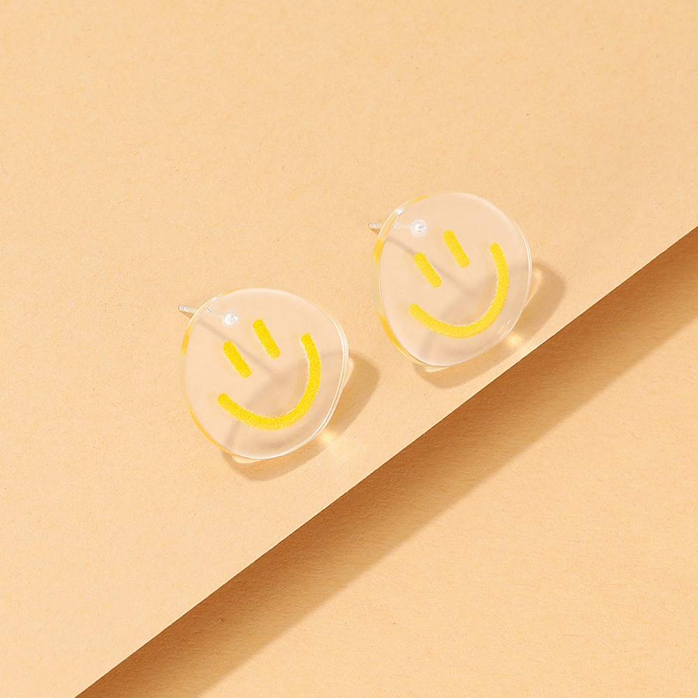cartoon smiley resin transparent smiley earrings wholesale Nihaojewelry
