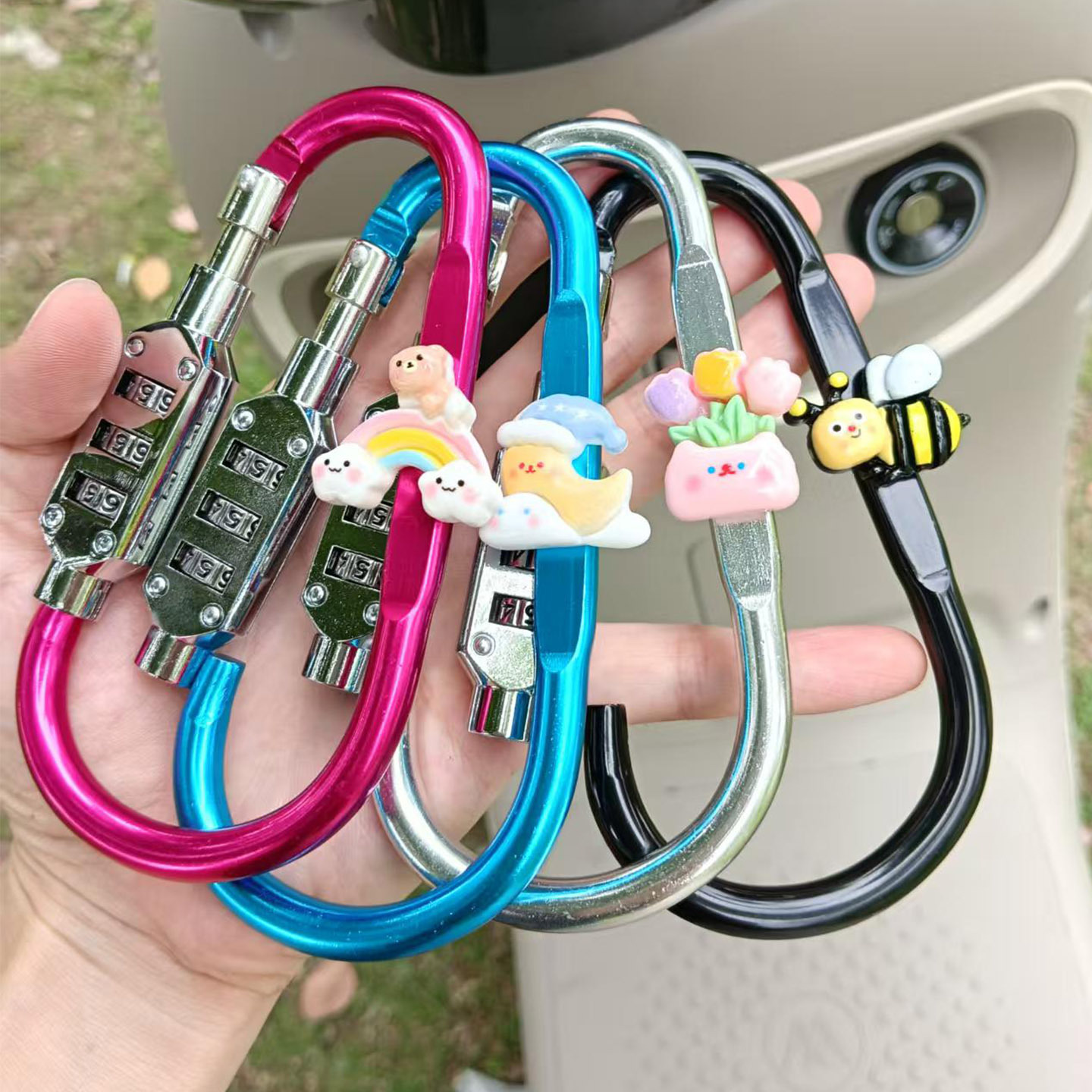Cute Cartoon Electric Vehicle Helmet Password Lock Motorcycle Scooter Mountain Bike Anti-Theft Lock Bike Basket