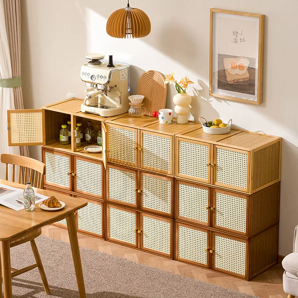 Creative Dust-Proof Lattice Cabinet Combination Cabinet, Second-Hand Solid Wood Bookcase, Multi-Functional Side Cabinet, Free Storage Module Tv Cabinet