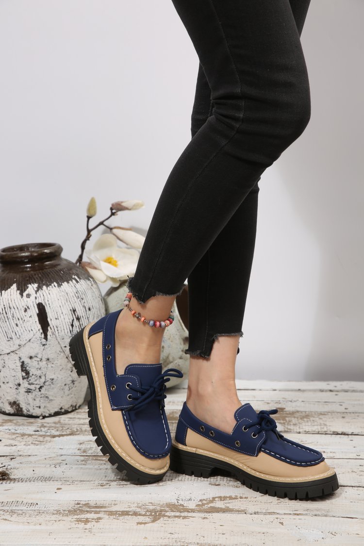 Damesloafers in grote maten met vetersluiting, kleurblokken, casual, lente, nieuwe stijl, enkelschoenen_voghion.com