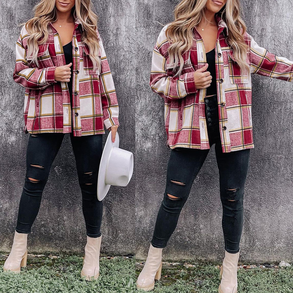 Plaid Long-Sleeved Shirt Jacket NSKX108719