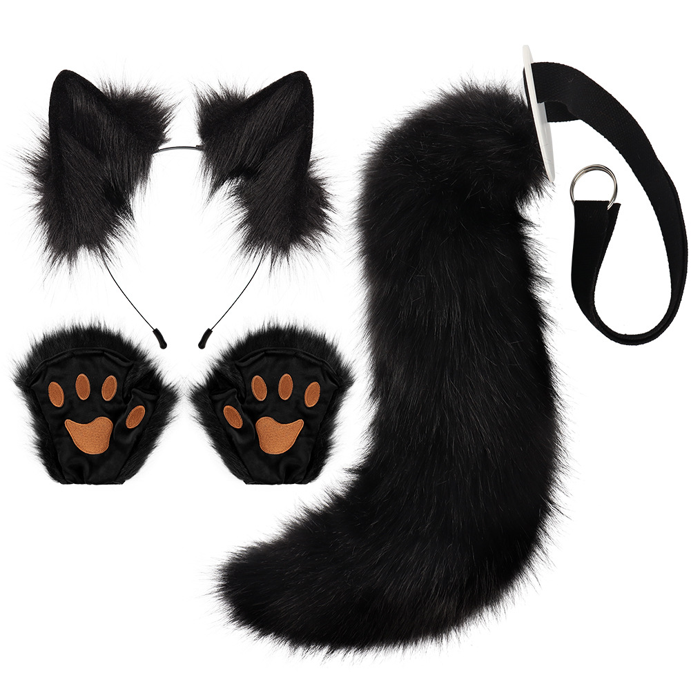Hallowmas Unisex ear headband animal tail Halloween suit animal claw simulation plush animal ears cos accessories_voghion.com
