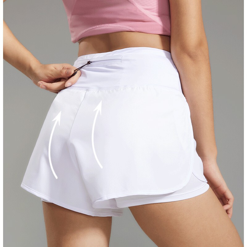Summer New Anti-Exposure Sports Fitness Shorts for Women, Loose Fit, Two-In-One with Unique Design and Back Zipper Pocket