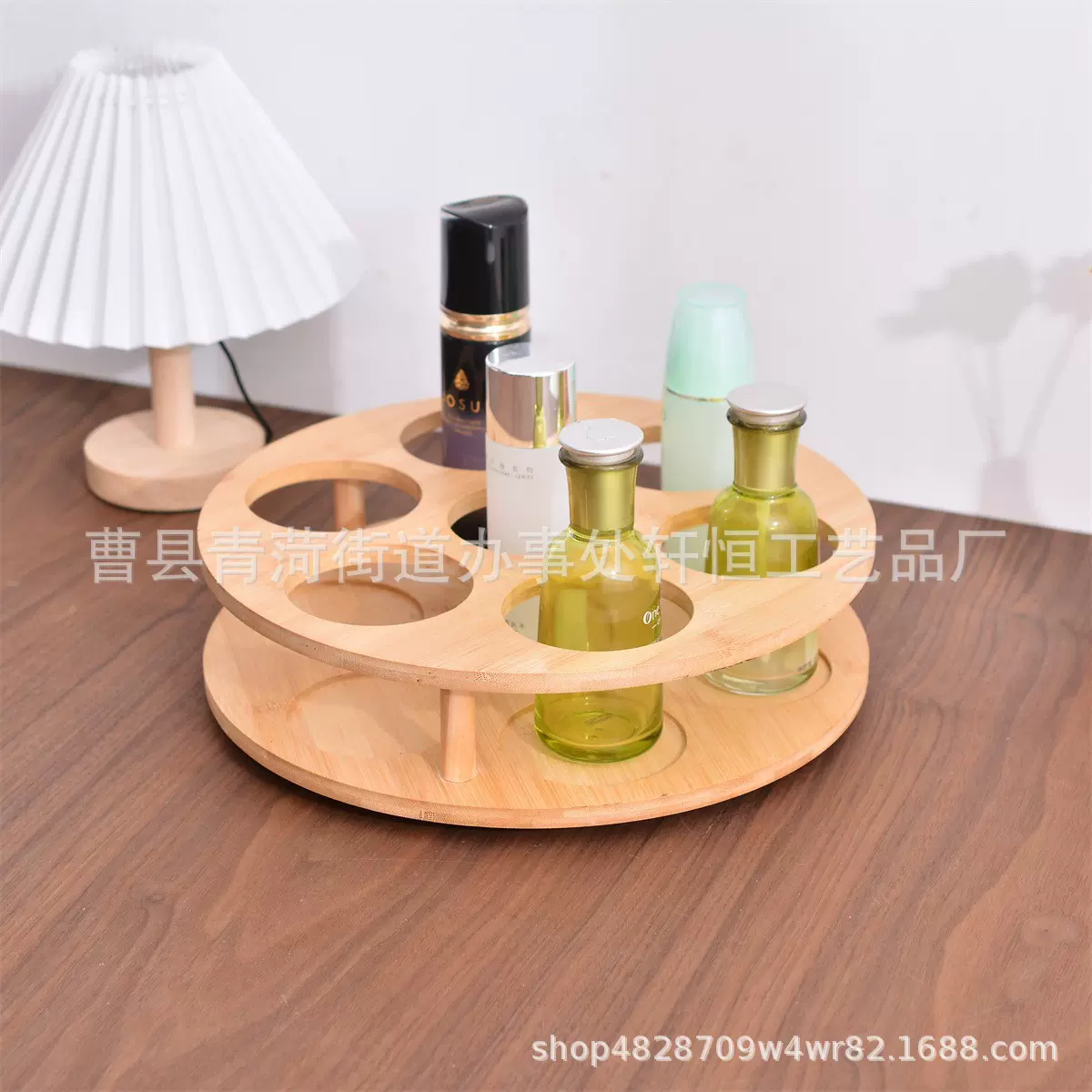 厨房可旋转木质调料架实木红酒收纳盘圆形调料瓶架立式圆形整理架