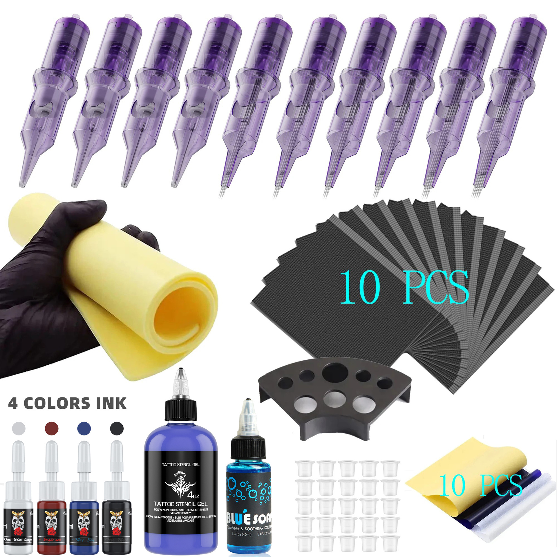 Tuffking Tatuaje Consumibles Tatuaje Tinta Tatuaje Tatuaje Una Aguja Práctica Juego de mantel de cuero Accesorios para tatuajes