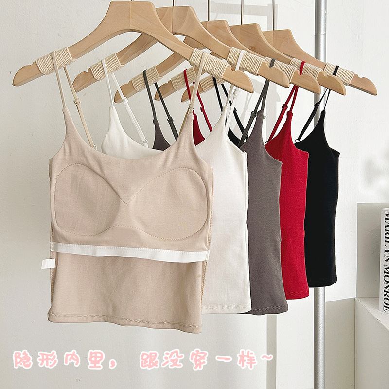 La primavera y el verano nueva belleza espalda camisola mujeres con almohadilla en el pecho fijo Copa interior y exterior desgaste camisola tubo Top bottoming chaleco mujeres