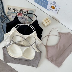 New cross-beautiful back bra backless suspender base vest integrated anti-exposure strap with chest pad wrap