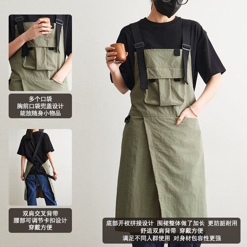 Apron for women, Korean style, fashionable, coffee shop, milk tea shop, hairdressing shop, nail salon, restaurant, workwear, down jacket, casual uniform