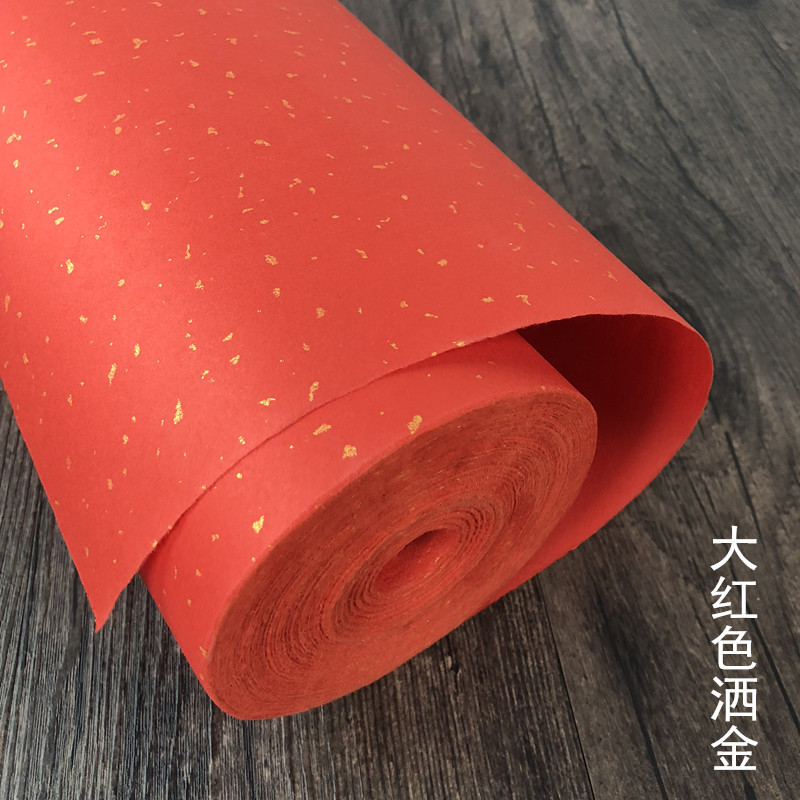 Espolvorear papel de arroz de largo rollo de oro engrosado gran Buda rojo amarillo antiguo azul y negro medio crudo caligrafía de caligrafía y pintura china