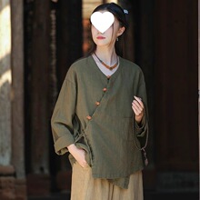 复古盘扣上衣女2025新文艺禅意茶服春秋旅拍系带外套短款棉麻开衫