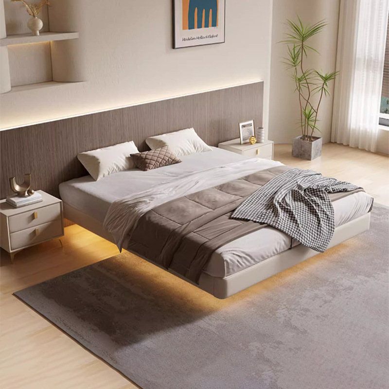 Cama sin cabeza moderna y simple doble tipo de casa pequeña con cajones cama de almacenamiento en el suelo cama sin respaldo cama de madera maciza cama de tatami
