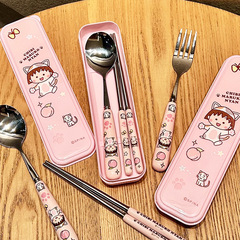ちびまる子ちゃん304ステンレスセラミックスプーン箸かわいい寮家庭用携帯食器三点セット