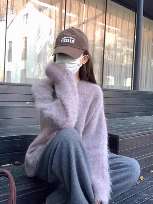 紫色软糯毛衣女2025年秋温柔风奶fufu冬季时尚感慵懒风针织衫上衣|undefined