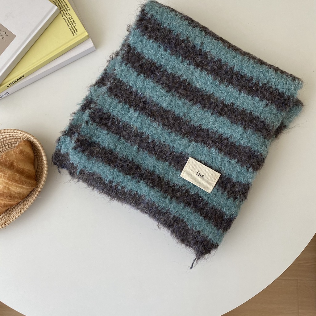 Gestreifter Strickschal Für Damen Und Herren Winter Luxus Warm_voghion.com