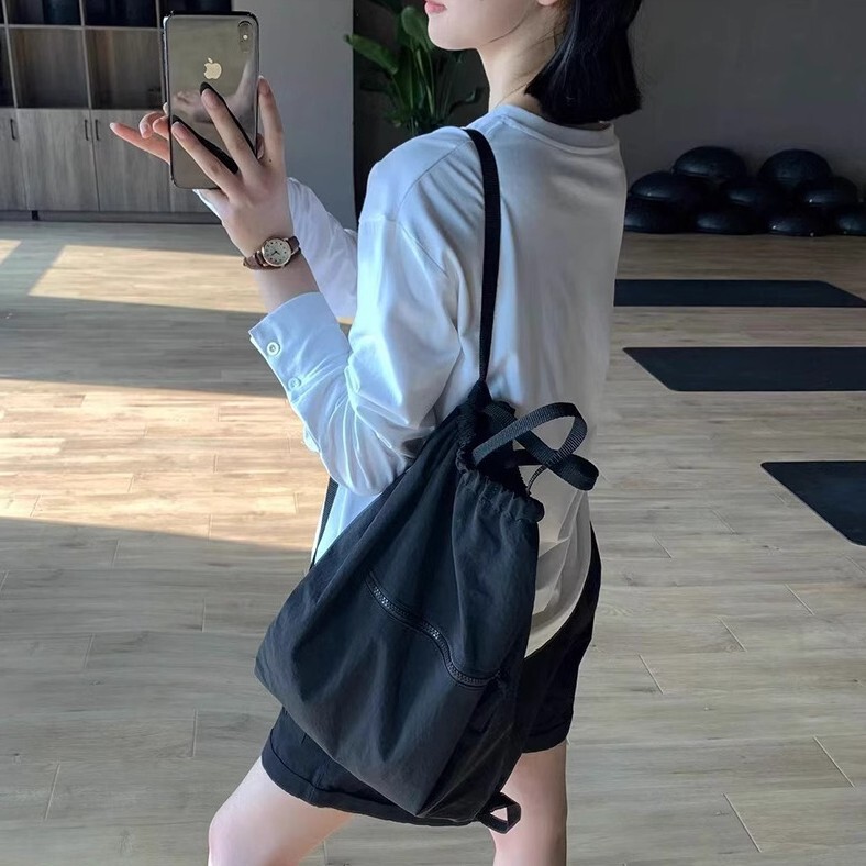 Sports Fitness Backpack Women's Waterproof Cloth Bag Korean Fashion Ultra-Lightweight Foldable Outdoor Travel Drawstring Backpack