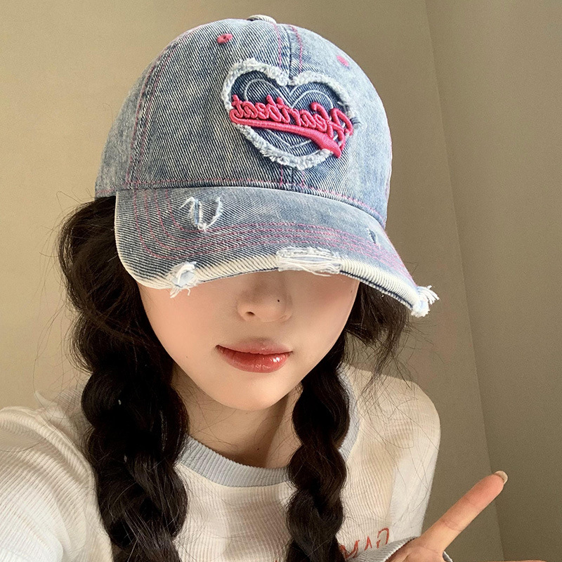 Amor lavado con agua gorra de béisbol de vaqueros mujer retro agujero viejo gorro ancho gorro gorra gor