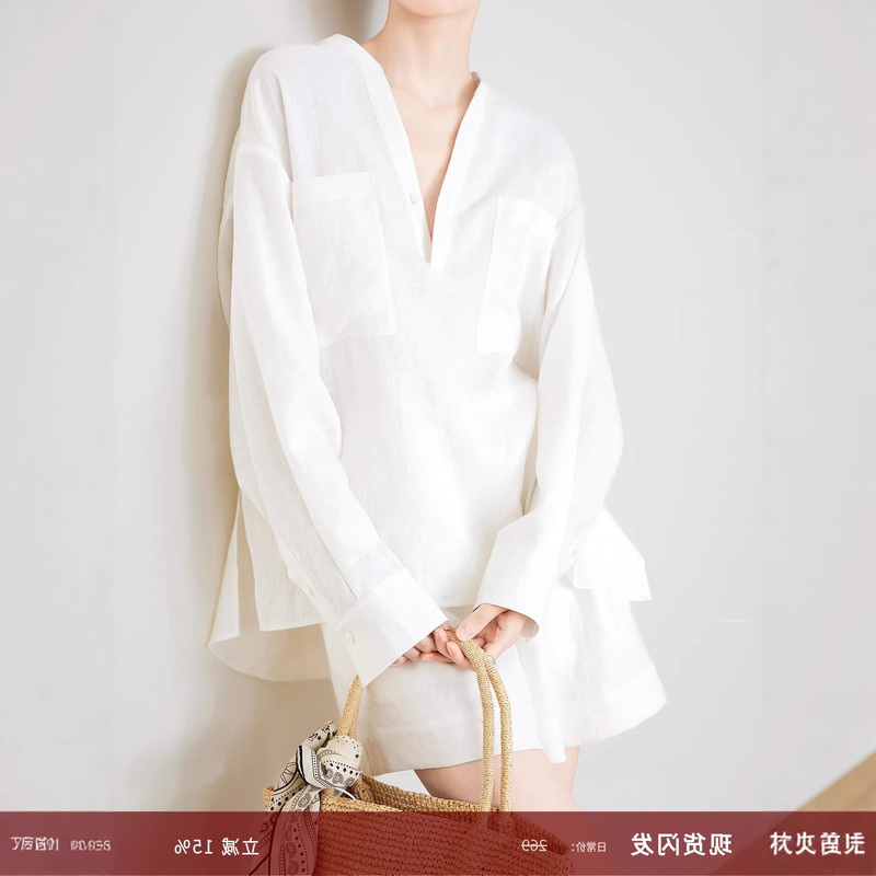 Women's Shirt 100% Linen T-Shirt Shorts Set 2026 Spring/Summer Loose Casual Style Elastic Waist Five-Point Pants Set Women's Shirt 100% Linen T-Shirt Shorts Set 2026 Spring/Summer Loose Casual Style Elastic Waist Five-Point Pants Set