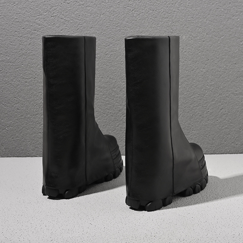 Boot nữ cổ cao ôm bắp chân đế dày gót 12 cm phong cách Anh quốc — Đen nhung chi tiết 12