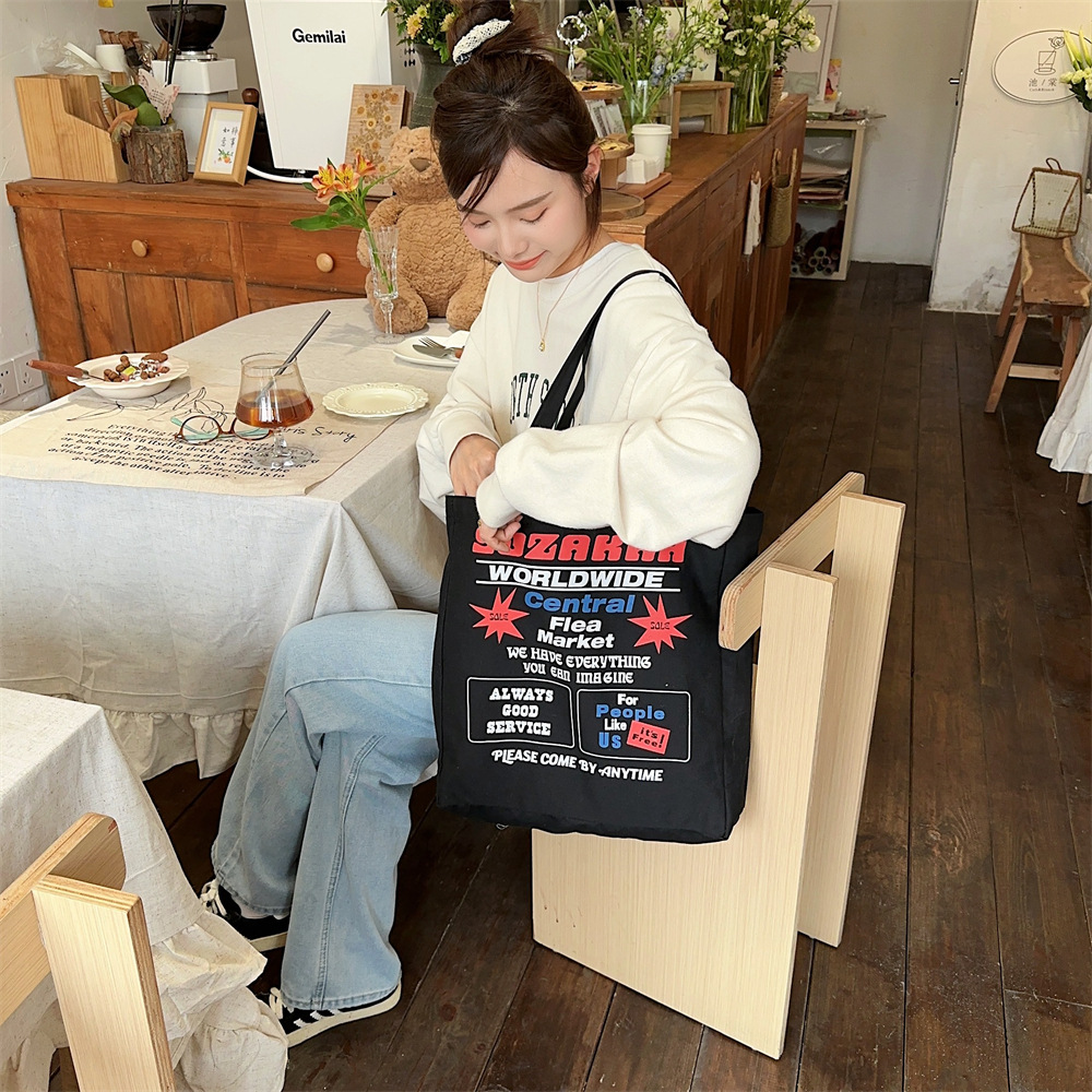 4423 New 2024 printed single-shoulder bag, large-capacity fabric bag, women's canvas bag, trendy hand-held commuting bag for work undefined